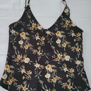 Floral V-Neck Spaghetti Strap Cami Top - Black & Yellow